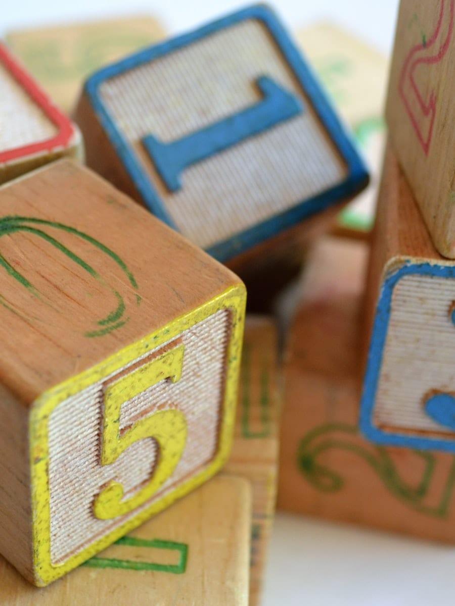 Wooden Alphabet Blocks Set, Letters, numbers and shapes in solid wood